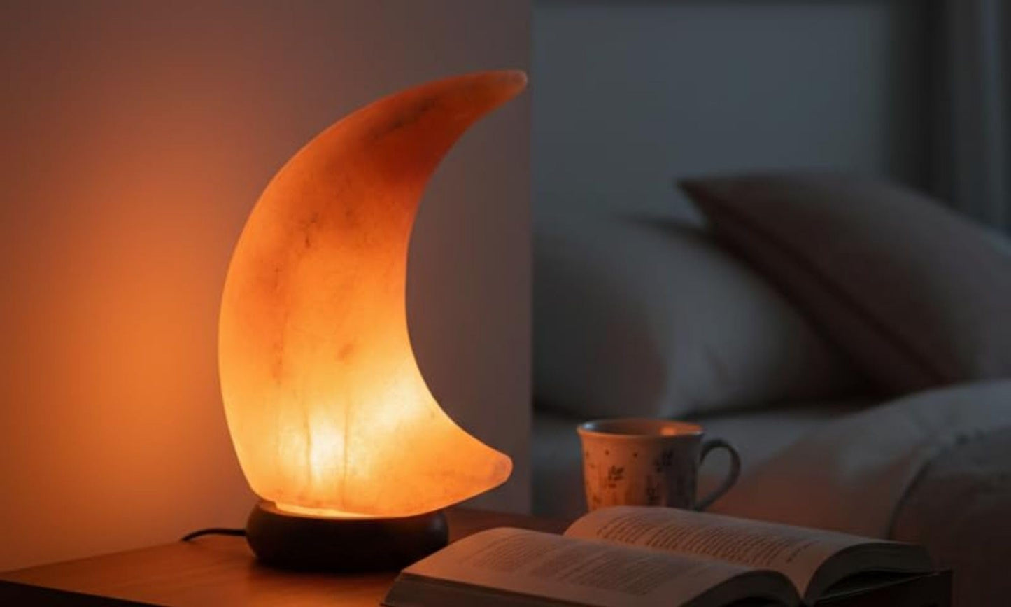 NatureBoost HL Himalayan Pink Salt Lamp Moon with Wooden Base. A dimmer Switch and a Pair of 15W Bulbs Included. Unique Gift Idea