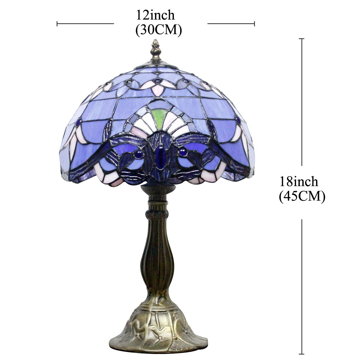 WERFACTORY Tiffany Lamp Stained Glass Table Lamp 12X12X18 Inches Blue Purple Baroque Style Lavender Bedside Reading Desk Light Decor Bedroom Living Room Home Office S003C Series
