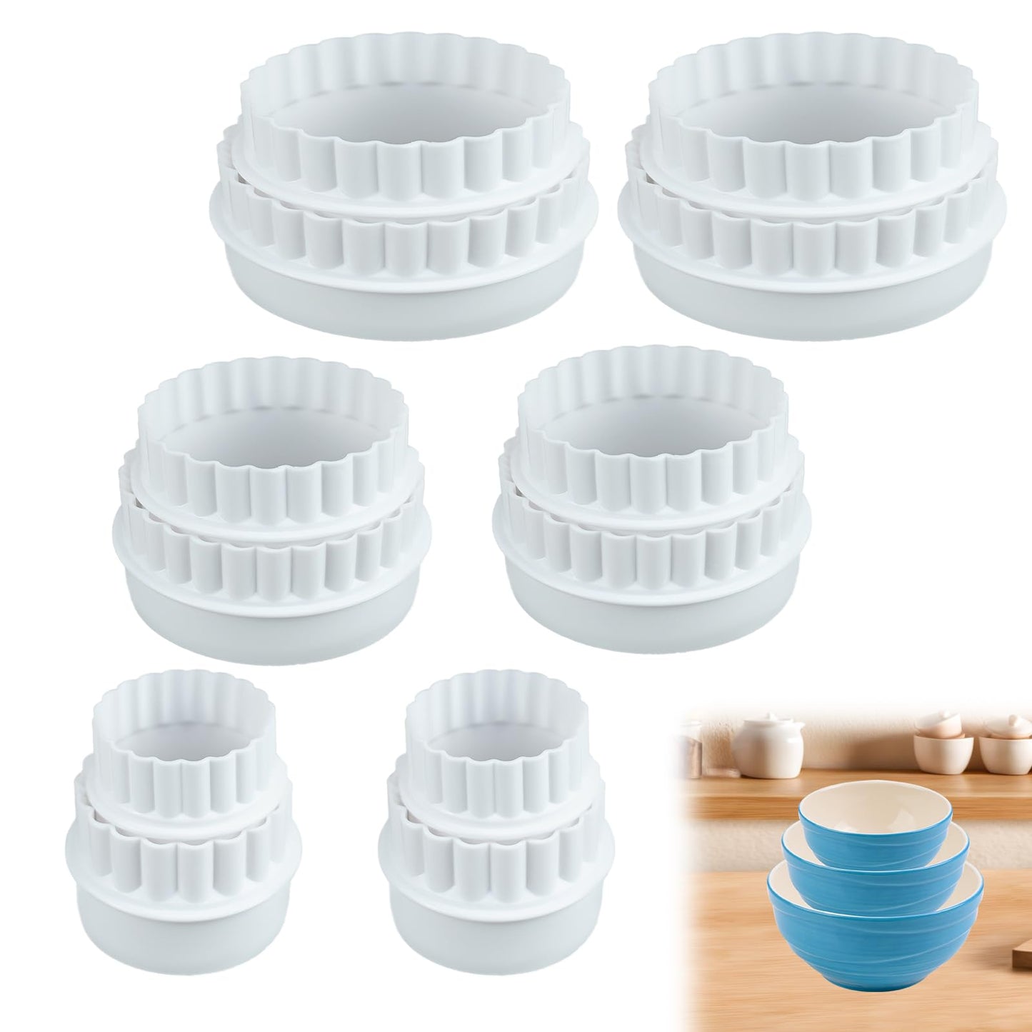 KFAREJGOAE 12 Pieces Display Stands for Pyrex Round Bowls Risers for Pyrex Bowls Stacker Stacking Rings for Cabinet White