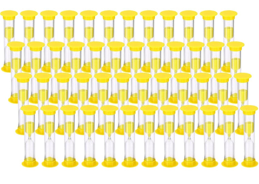 2 Minute Sand Timer, Acrylic Covered Hourglass Count Down Sand Clock Timer for Classroom, Games, Brushing Teeth, Exercising, Yellow (Pack of 48)
