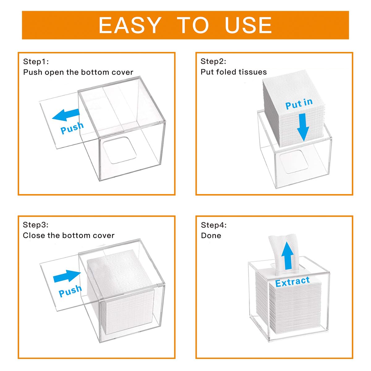 Beiyier 2 Pack Clear Acrylic Square Tissue Box - 4.7x4.7x5.5'' Napkin Organizer, Suitable for Bathroom, Bedroom, Dressing Table, Countertop, Dining Table