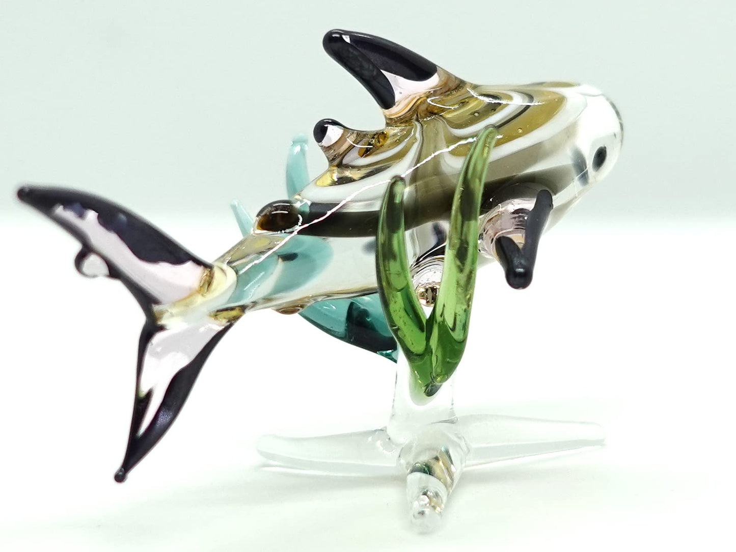 Sansukjai Sea Animal W/Seaweed Miniature Figurines Animals Hand Blown Glass Art Collectible Gift Decorate (Whale Shark W/Seaweed)