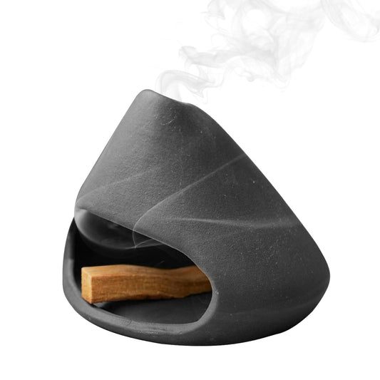 MrMrKura Palo Santo Holder Ceramic Incense Burner Holder Sage Holder for Burning, Ash Catcher Mini Chiminea Unique Home Decor for Meditation/Yoga (Black)