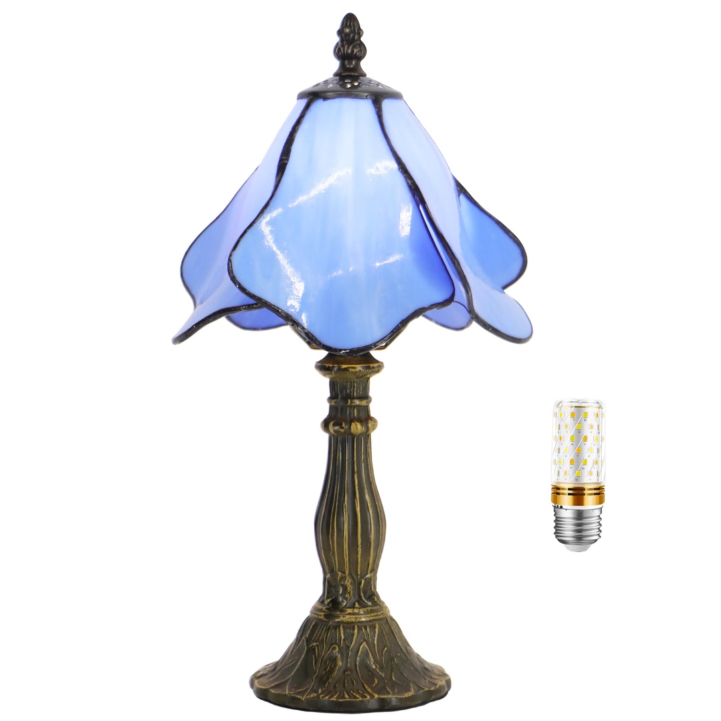 WFAYNTIFL Small Tiffany Table Lamp Blue Morning Glory Style W8H14.5 Inch