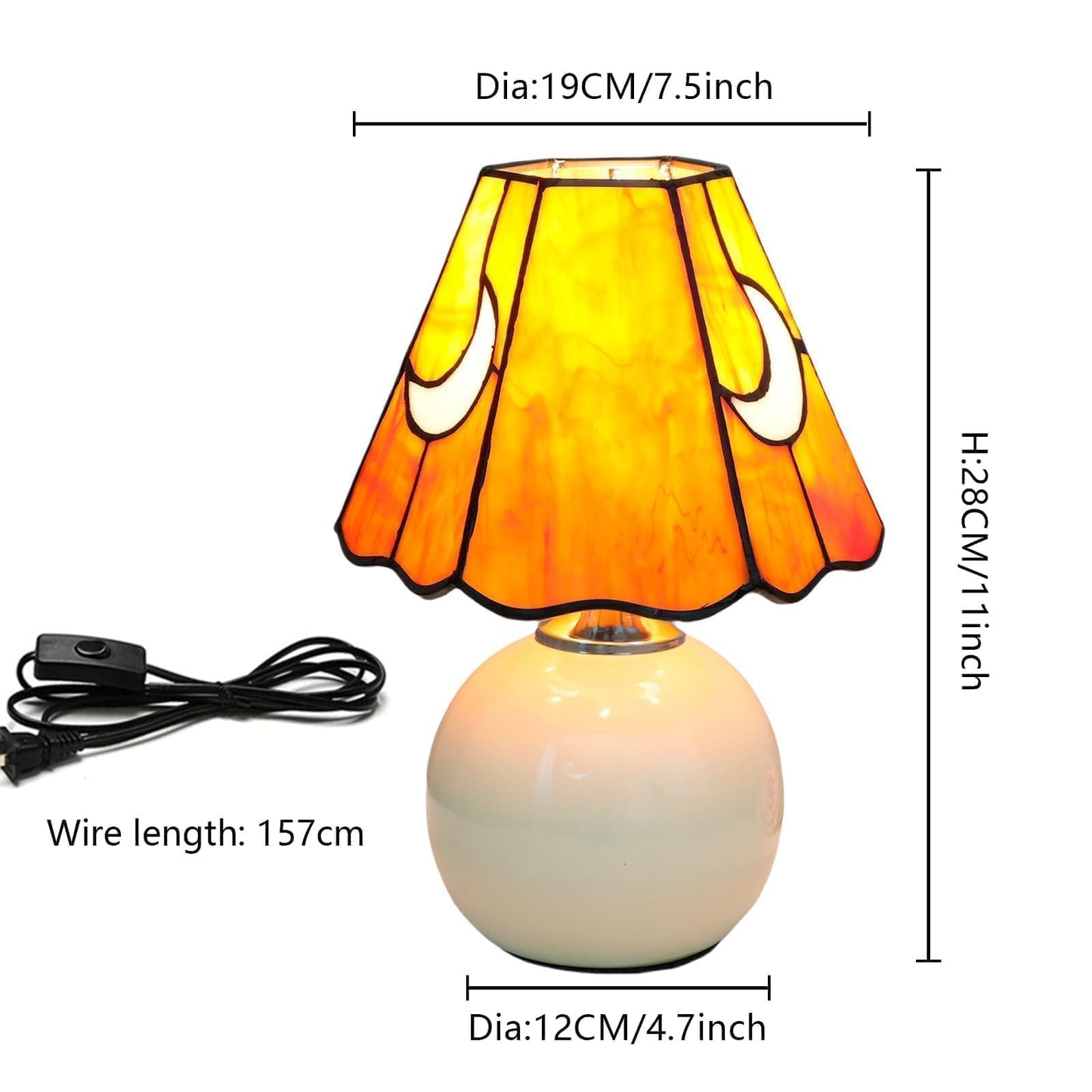 KIPHEPI Tiffany Style Moon Mushroom Stained Glass Table Lamp Orange Small Table Lamp Bedroom Bedside lamp Living Room Dining Room Office Decoration Desk lamp Home Decoration Creative Gift