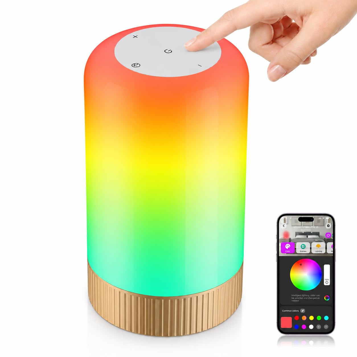 RGBICWW Smart Table Lamp, Touch Bedside Lamp with App Control, LED Desk Lamp with Music Sync, 30+ Scenes & 16M Colors, Color Changing Lamp for Bedroom Living Room Gaming Dimmable Night Light, Gold