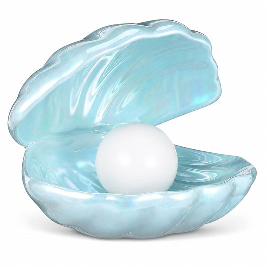IMIKEYA Shell Pearl Light, LED Ceramic Pearl in Shell Night Light Desktop Portable Ocean-Inspired Seashell Lamp for Bedroom Home Decor, Blue