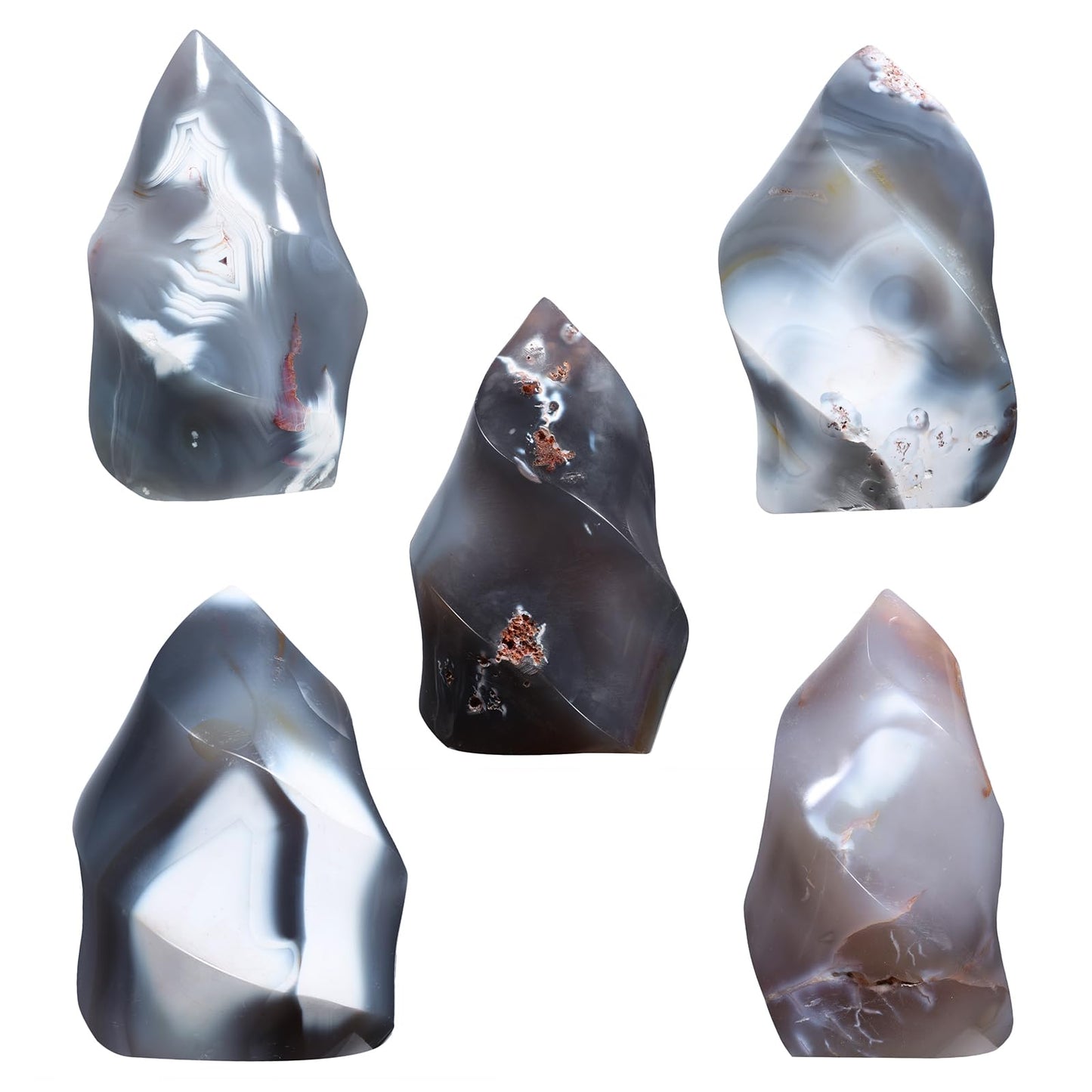 SUNYIK Natural Orca Agate Flame Shaped Tower, Reiki Healing Crystal Obelisk Torch Collectible Rock for Positive Energy Home Office Decoration, 300-400g