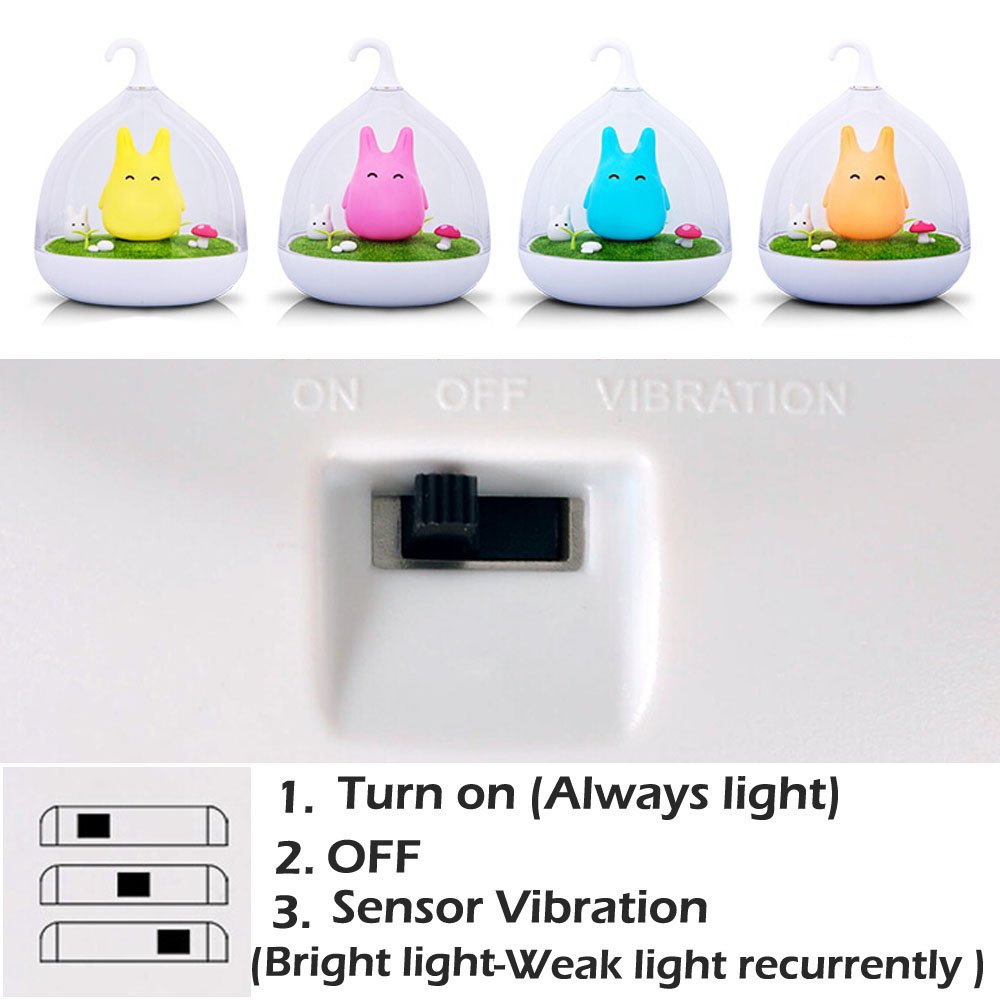 WOMHOPE Children's Night Lights Rechargeable Hand-held Design Tap Sensor Vibration Cage Lamp Night Lights for Kids, Baby,Valentines Gift,Outdoor Lamp (Pink Bunny)