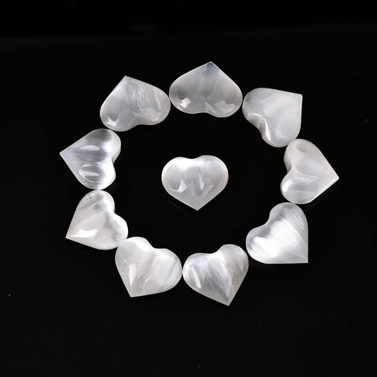 JIC Gem 1.4-1.6" Natural Unique White Selenite Heart Stone Healing Crystal Heart Rock Engraved Heart Decoration Heart Shape Crystal Set of 10 Wholesale Frome Morocco