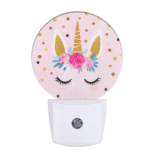 EKOBLA Unicorn Night Light, Pink and Gold Polka Dot Night Lights Plug Into Wall with Dusk to Dawn Sensor for Teen Girls Gift
