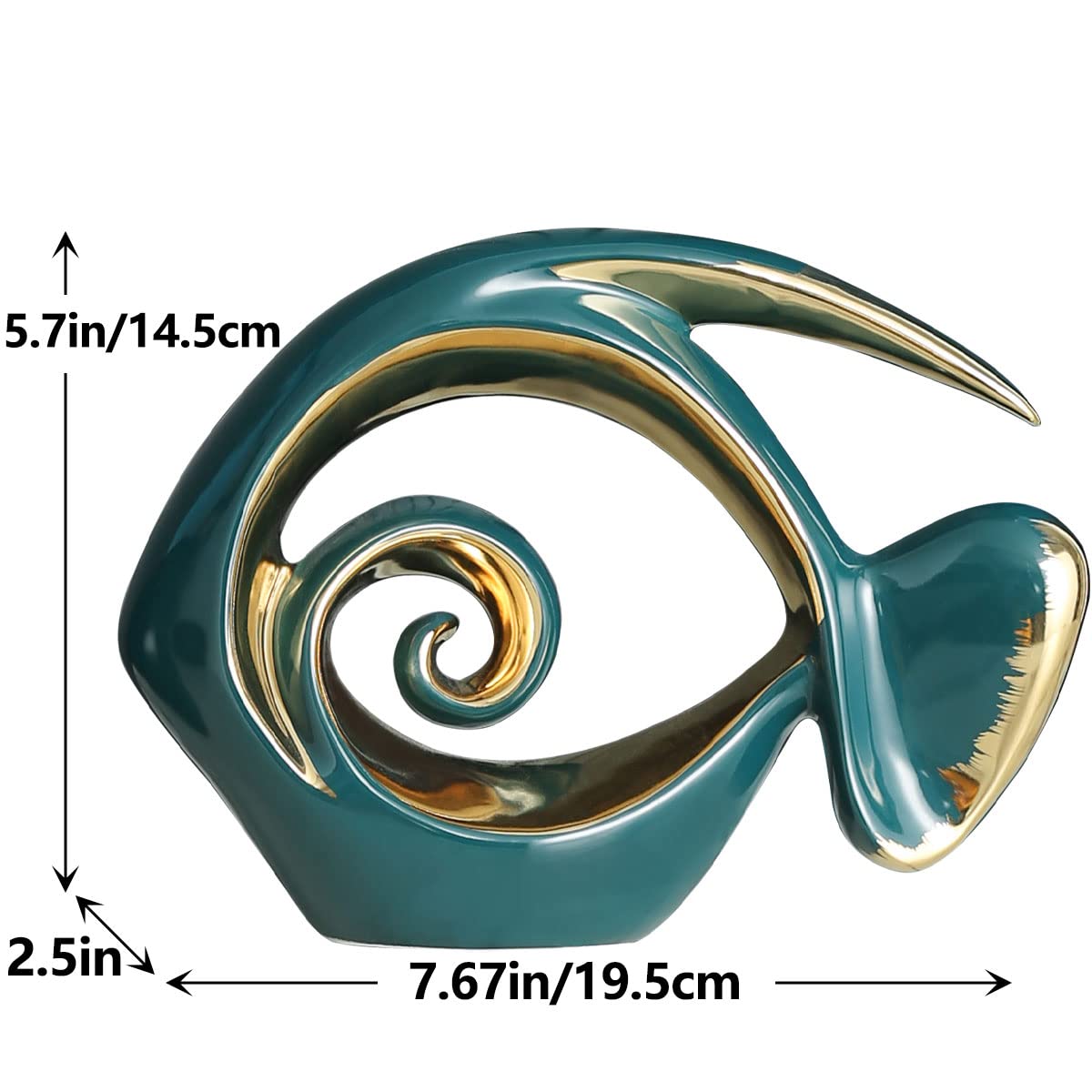 Green Gold Ceramic Fish Figurines - Coastal Home Decor, Modern Ocean Centerpieces for Living Room, Dining Area, Bathroom, Office, Coffee Table, Beach House, Nautical, Seaside, Entrance, Shelf Display