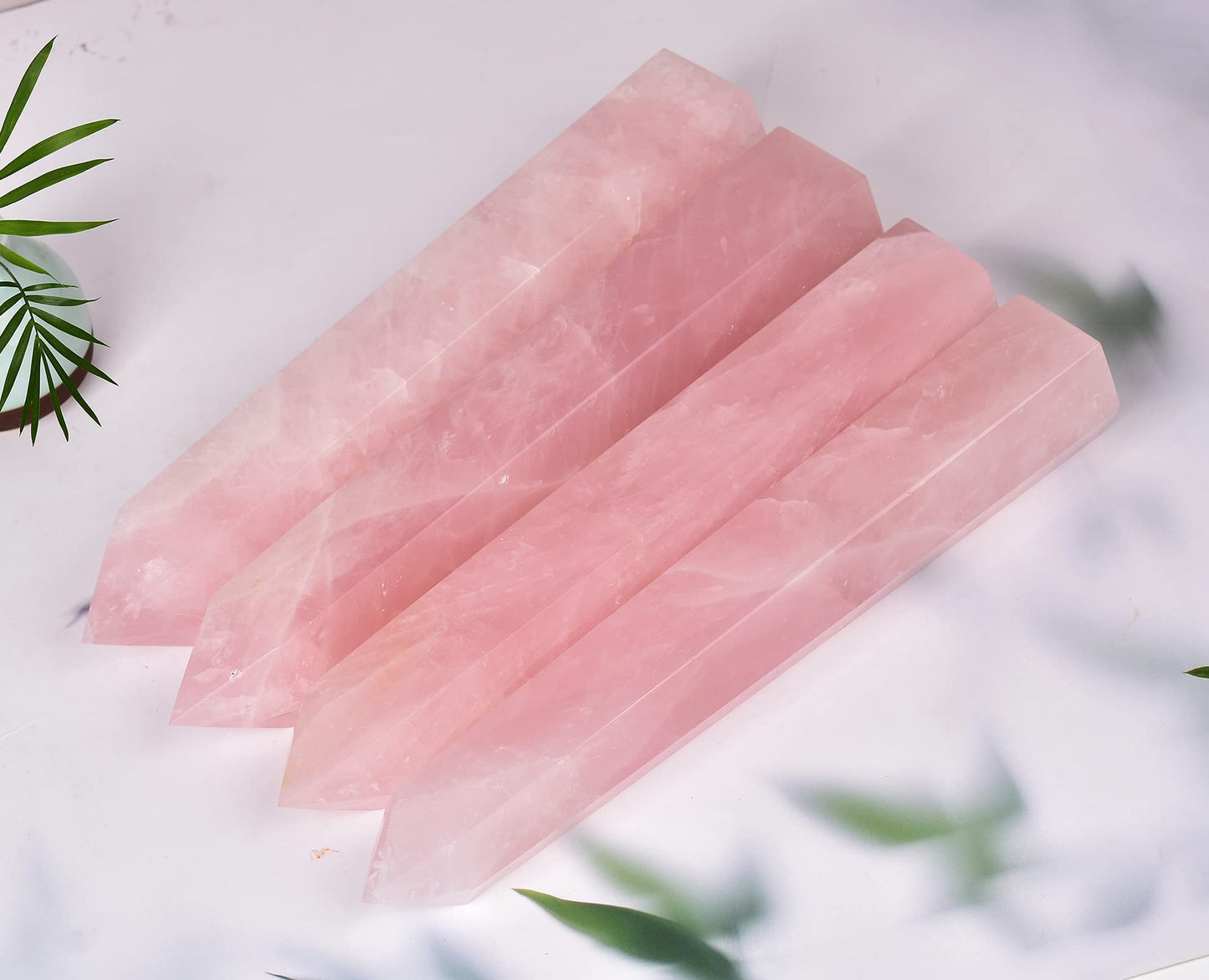 AMOYSTONE Extra Large Healing Crystal Obelisk Tower Rose Quartz Point Wand Crystal Decor Reiki Gifts for Bignners 1.7-2.2 LBS