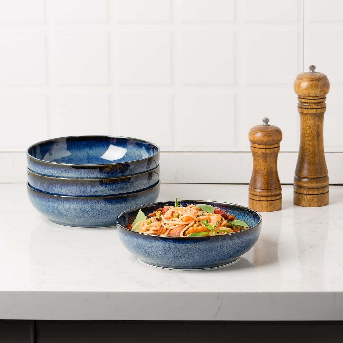KYBSCZ 30oz Ceramic bowls set of 4-8" serving bowls for Kitchen,Pasta,Salad-Dishwasher & Microwave Safe Perfect for Housewarming, Thanksgiving, Christmas-Royal Blue