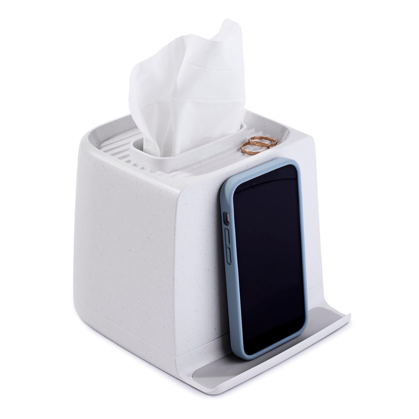 YouCopia The Ledge Tissue Holder, Cube, Square Box Cover with Storage for Phones, Jewelry, Makeup and Accessories for Night Stand, Desk and Bathroom Organization