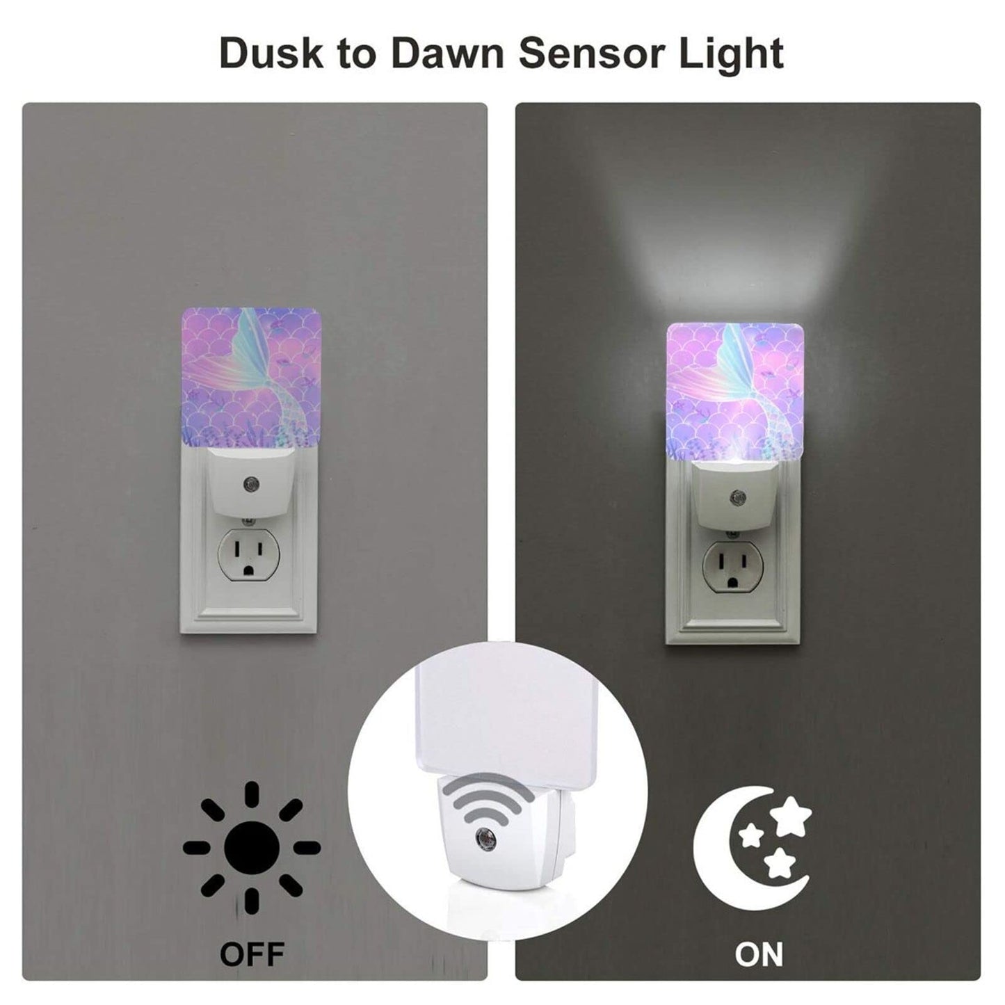 EFINLUKY LED Night Light 2 PCS Mermaid Night Light Cute Lamp Plug-in LED Nightlights Dusk to Dawn Sensor Night Lamp for Bedroom Room Nursery Hallway Stairs Kitchen Wall Decorative