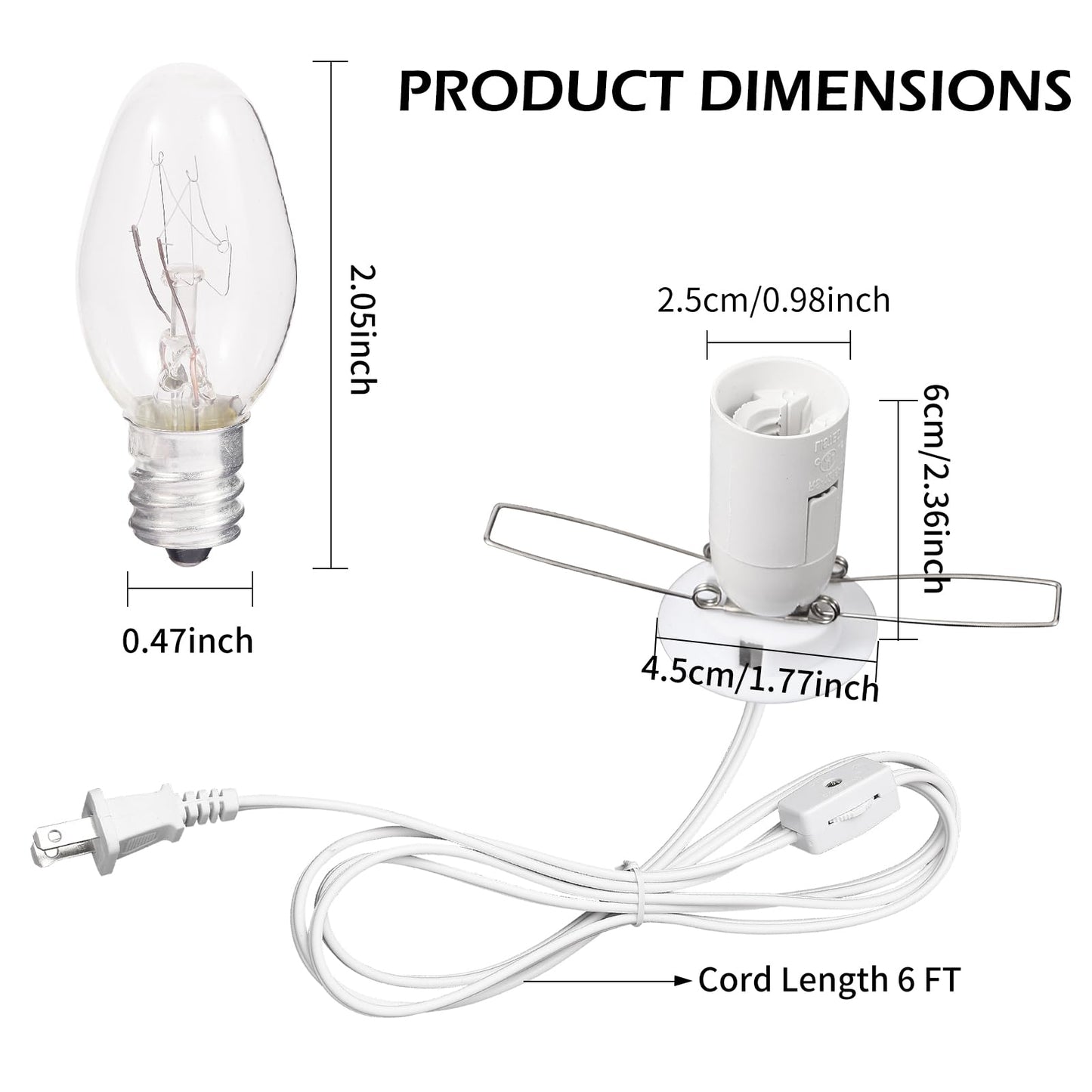 Wuluretoos Himalayan Salt Lamp Cord, Christmas Bulb,Salt Lamp Cord with Dimmer Control and Base Assembly,6 Feet,E12 Base for Himalayan Salt Lampsand with 2 Free 7W Bulbs (White)