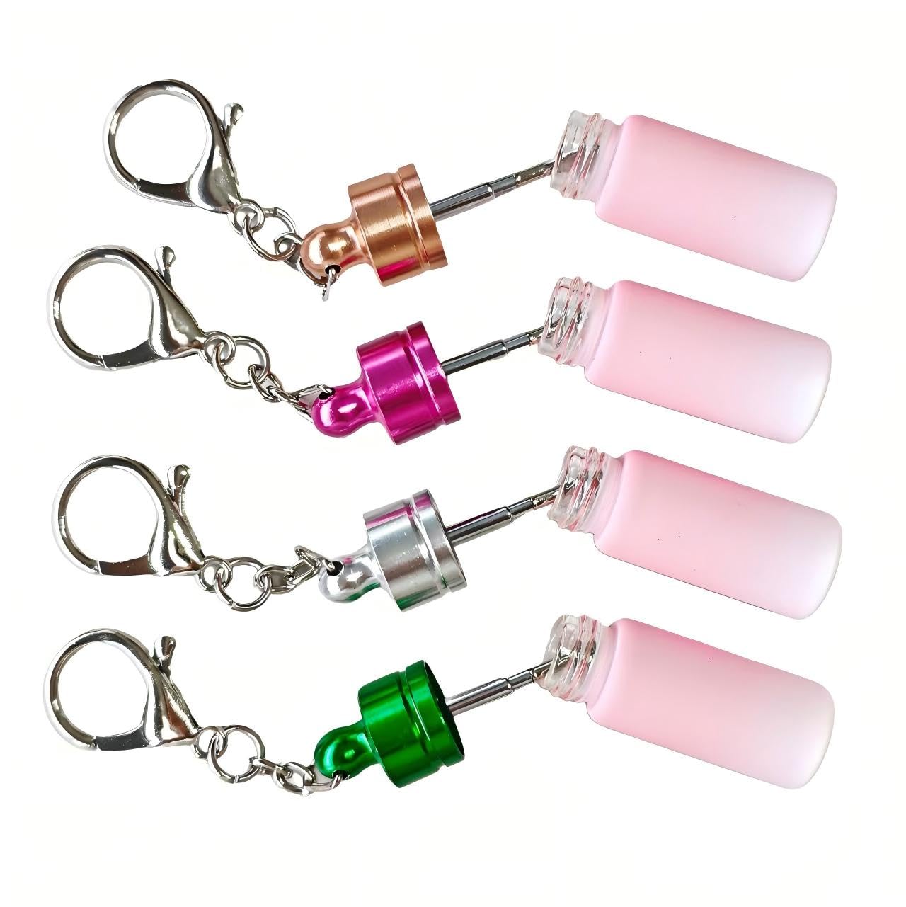 FLOATFARE 4-Pack Pink Gradient Mini Glass Spice Jars, Leak-proof Keychain Design, Travel-Friendly Portable Storage Containers