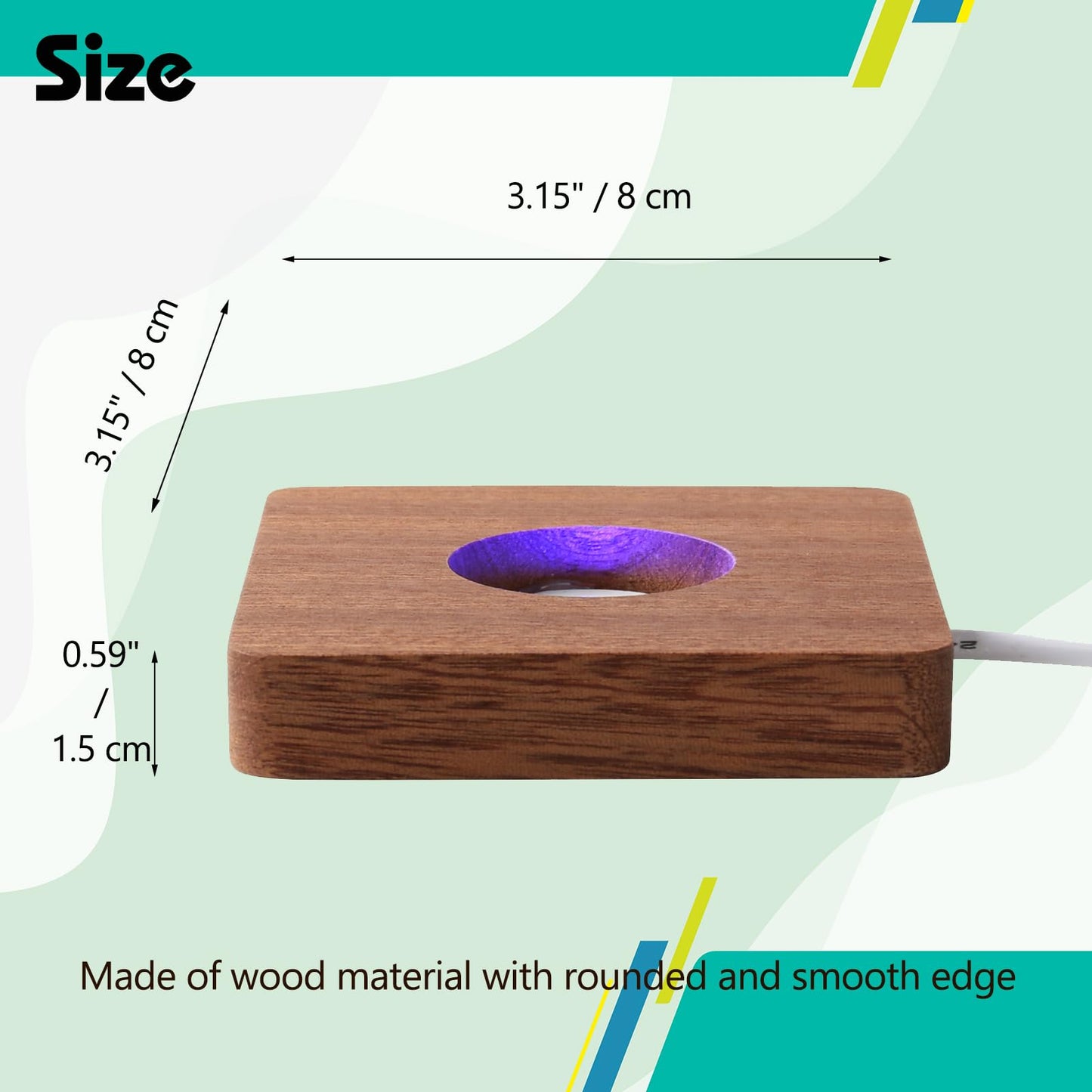 IFOLAINA LED Wood Light Base for Crystal Glass Art Crystal Sphere Holder Wooden Lamp Stand Base Multicolor Changing Square Lighted Base Pedestal for Resin Art Acrylic