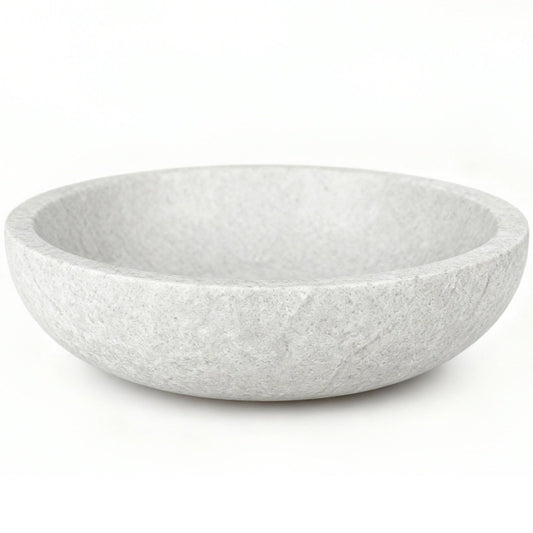 YeasHome White Travertine Bowl, 7.8" Natural Stone Centerpiece for Minimalist Home Decor, Handmade Spa Style Fruit Bowl, Zen Meditation Bowl, Pure Tabletop Sculpture