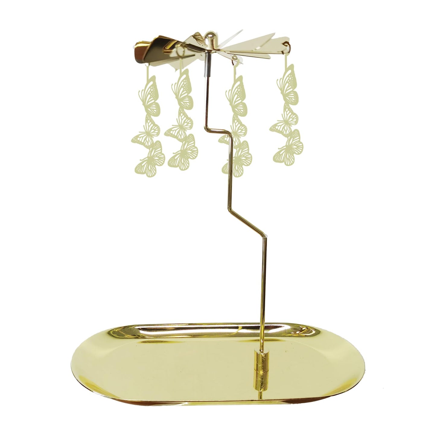 Kingnero Rotary Candle Holder with Tray Spinner Carousel Candle Metal Windmill Tea Light Candlestick for Christmas Valentine's Day Mom Women Wife Children Gift (Gold Butterfly)
