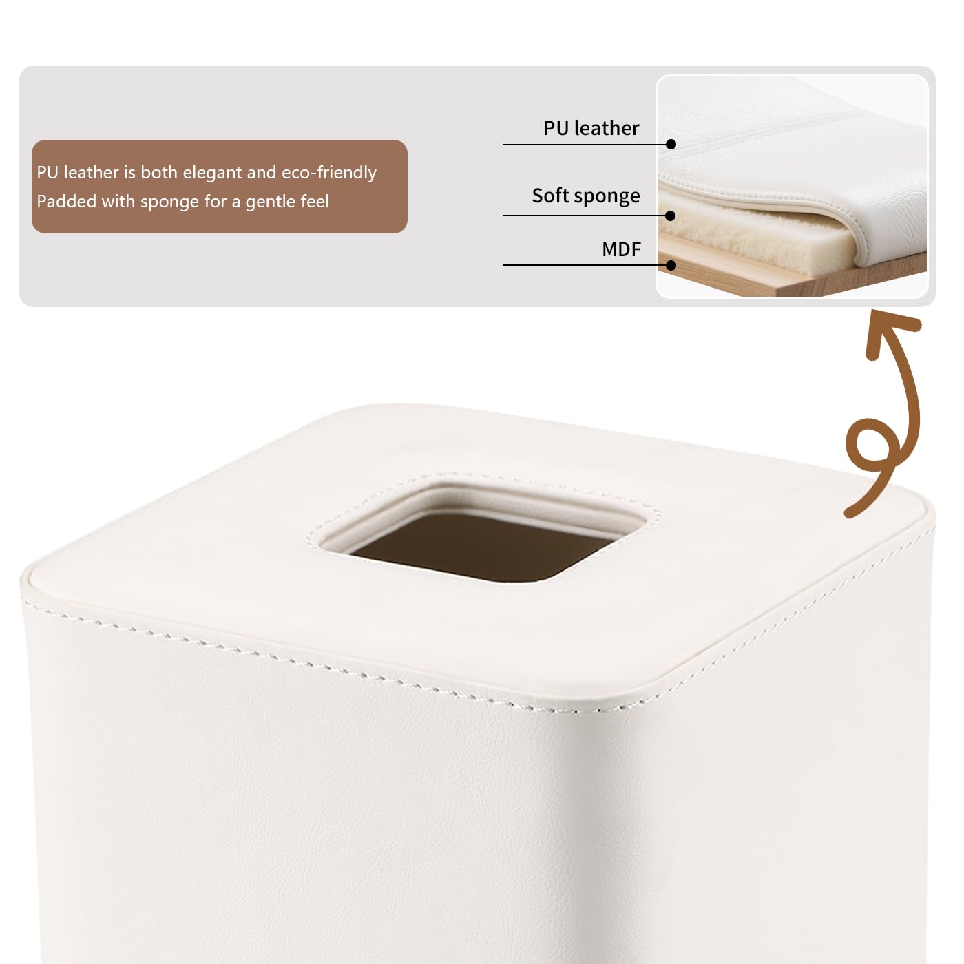 GORESE Square Tissue Box Cover Leather Kleenexs Box Cover, Cute Tissue Cover for for Cube Box Tissues, Tissue Box Holder for Bedroom, Living Room, Bathroom, Cream White