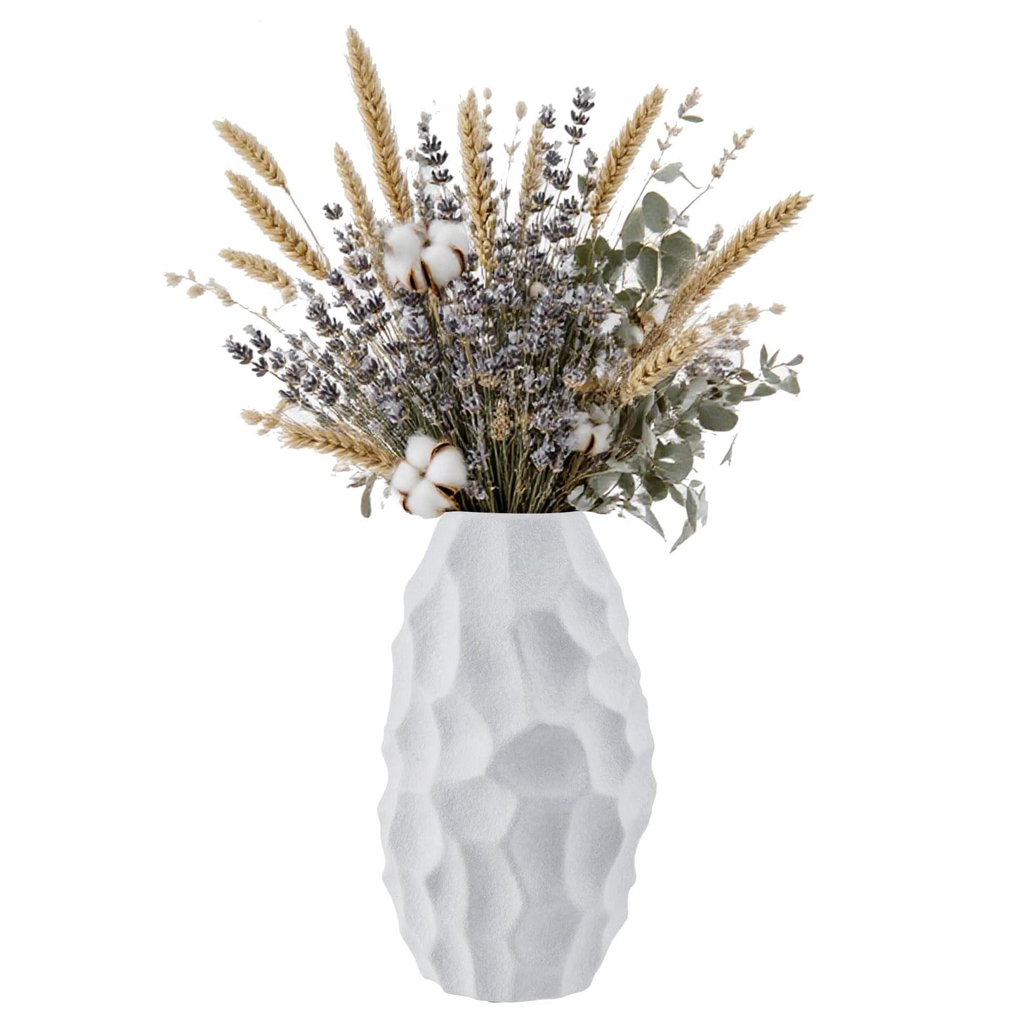 MyGift Modern Textured Matte White Ceramic Vase – Embossed Organic Design Decorative Flower Vase for Tabletop, Shelf, or Mantel Display
