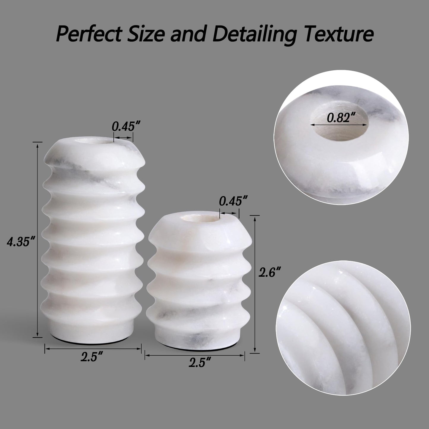 HofferRuffer Marble Candlestick Holders, Set of 2 Natural Stone Candle Holder Decorative Candle Stands for Wedding, Dinning, Party, Table Centerpieces, Fits 3/4'' Thick Candles (MarbleWhite)