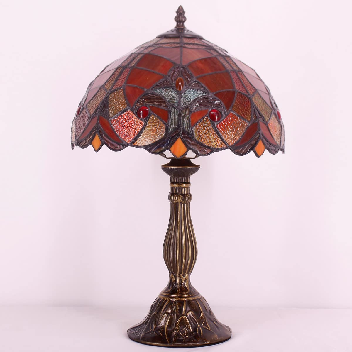WERFACTORY Tiffany Lamp Red Liaison Stained Glass Table Bedside Lamp