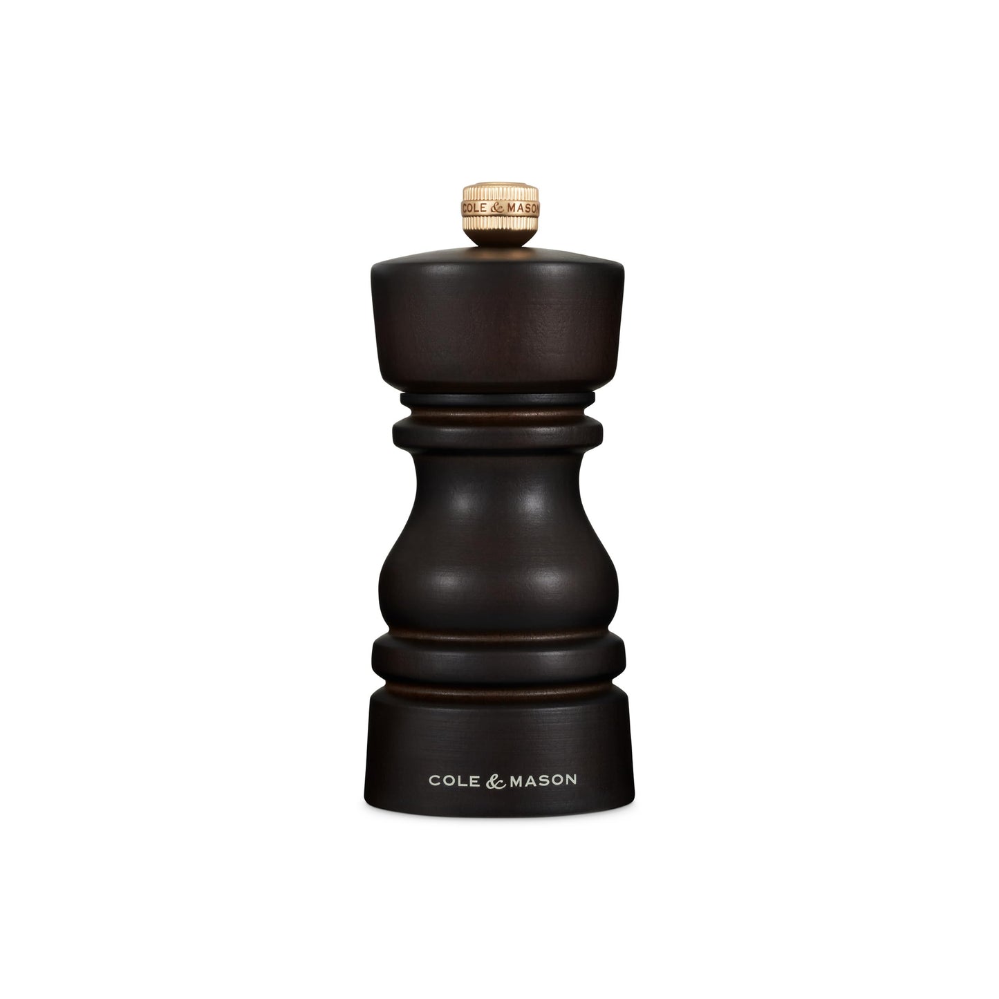 Cole & Mason London Refillable Spice Mill - Kitchen & Home Accessory - Table Black Pepper Grinder - Pepper Mill with Carbon Steel Mechanism - 5", Chocolate Wood