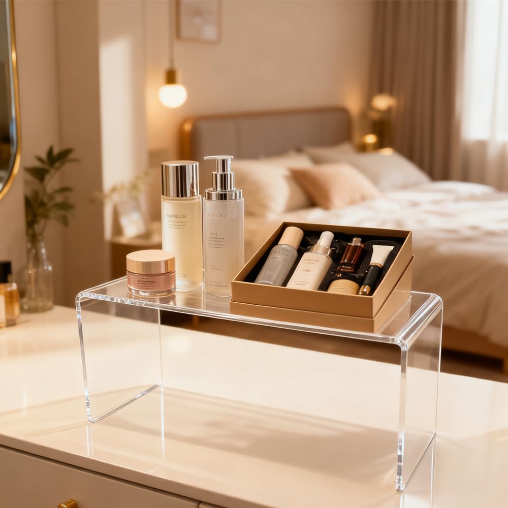 yaenoei 2 Pcs Extra Large Acrylic Display Risers, Clear Rectangular Shelf Stands 5mm Thick for Showcasing Collectibles and Decorative Displays (13*6*7.8)