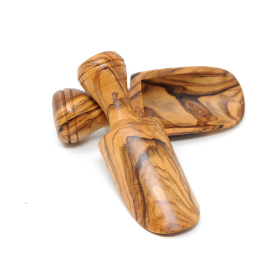 Olive Wood 3.25" Set of 2 Wooden Bath Salt Scoops, Hand Carved Medium Size Wooden Seasoning Scoops