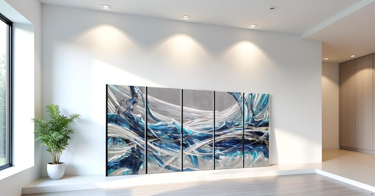 Yihui Arts Large 3D Hand Crafted Abstract Blue Aluminum Metal Wall Art for Bathroom, Kitchen, Dinning Decor
