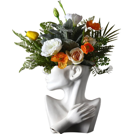 Funsoba Ceramics Statue Flower Vase Face Pots Bust Head Shaped for Birthday Gifts Home Office Decoration (White)