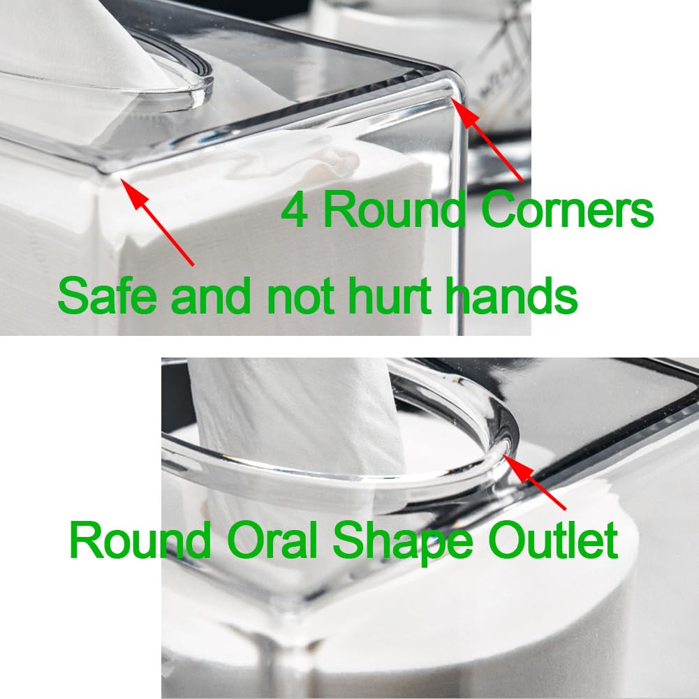 Square Clear Acrylic Tissue Box, Box Covers Rectangular, Bathroom Facial Napkin Box Holders, Table Clear Dryer Sheet Dispenser for Bathroom, Kitchen and Cars