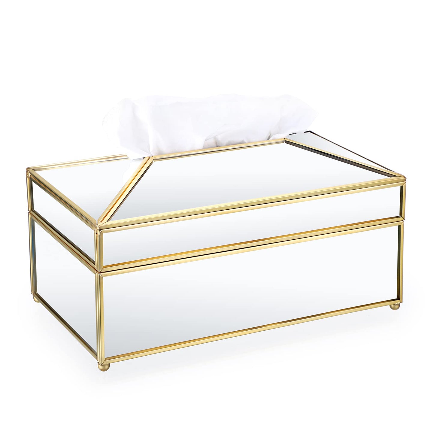 Sumnacon Tissue Box Cover Rectangle Mirrored Tissue Box,Gold Glass Tissue Box Holder, Stylish Tissue Cover for Bathroom Toilet Bedroom Living Room Table Home Office Bar Decor