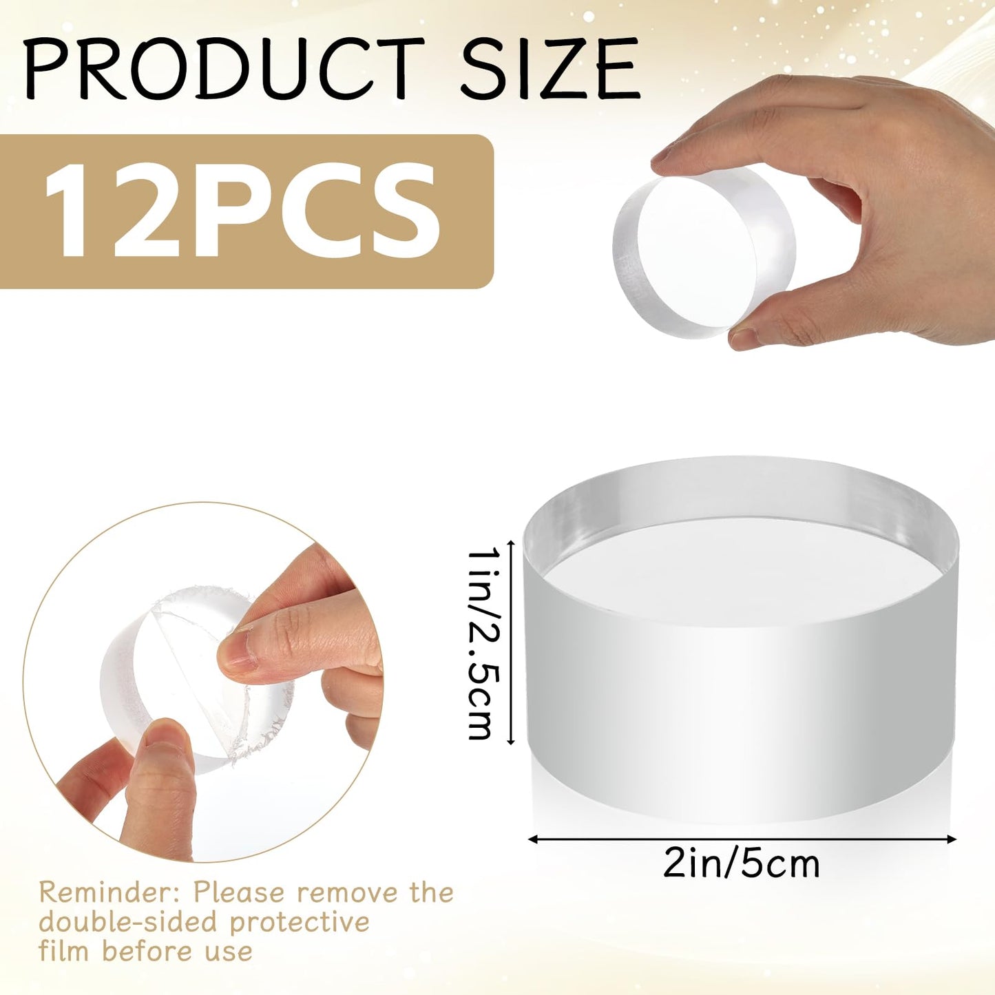Wenceda 12Pcs Acrylic Round Blocks for Display,2x2x1 Inches Polished Transparent Blocks Polished Base Display Riser for Tabletop Jewelry Crafts Props Display