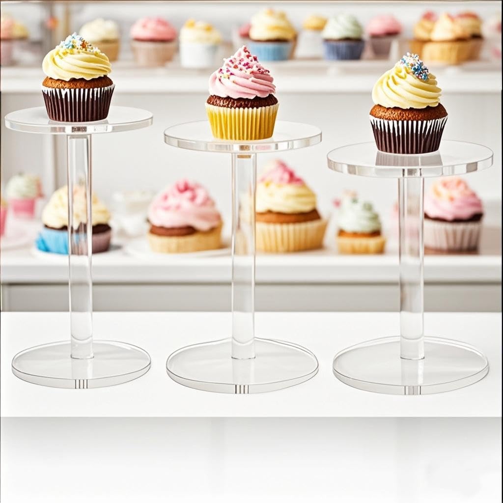 HESIN 3 Pack 4 " Dia Acrylic Display Riser Jewelry Watches Round Pedestal Flower- Stand Small Figure Holder for Kitchen, Dining Room, Living Room Furniture