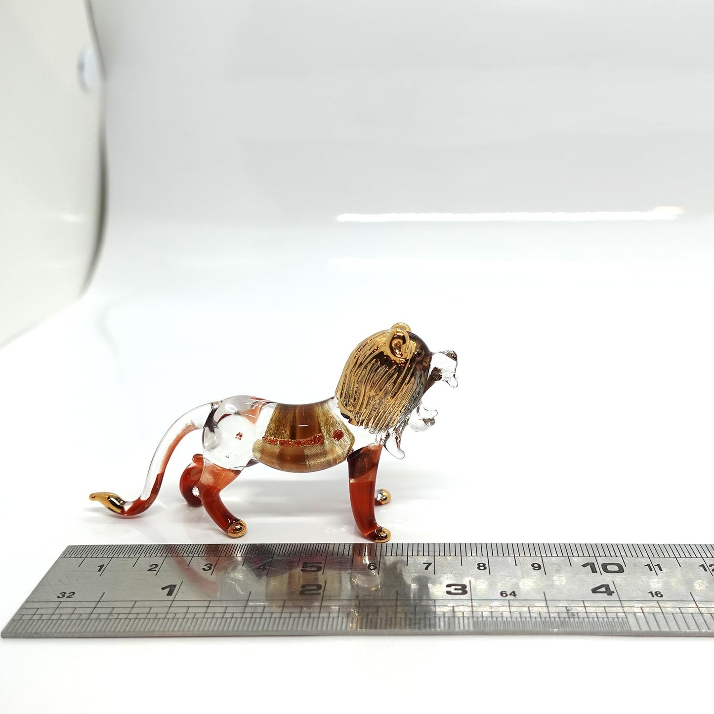 Sansukjai Lion Miniature Figurines Animals Hand Blown Color Glass Art Collectible Gift Decorate, Amber Silver