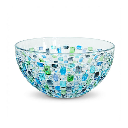 MAGCOLOR Hand Painted Blue Glass Crystal Salad Bowl-6.9 inch Diameter. Decoration Glass Mixing Bowl For Home,Office,Wedding Decor, Fruit, Snack, Dessert, Server. (Blue)