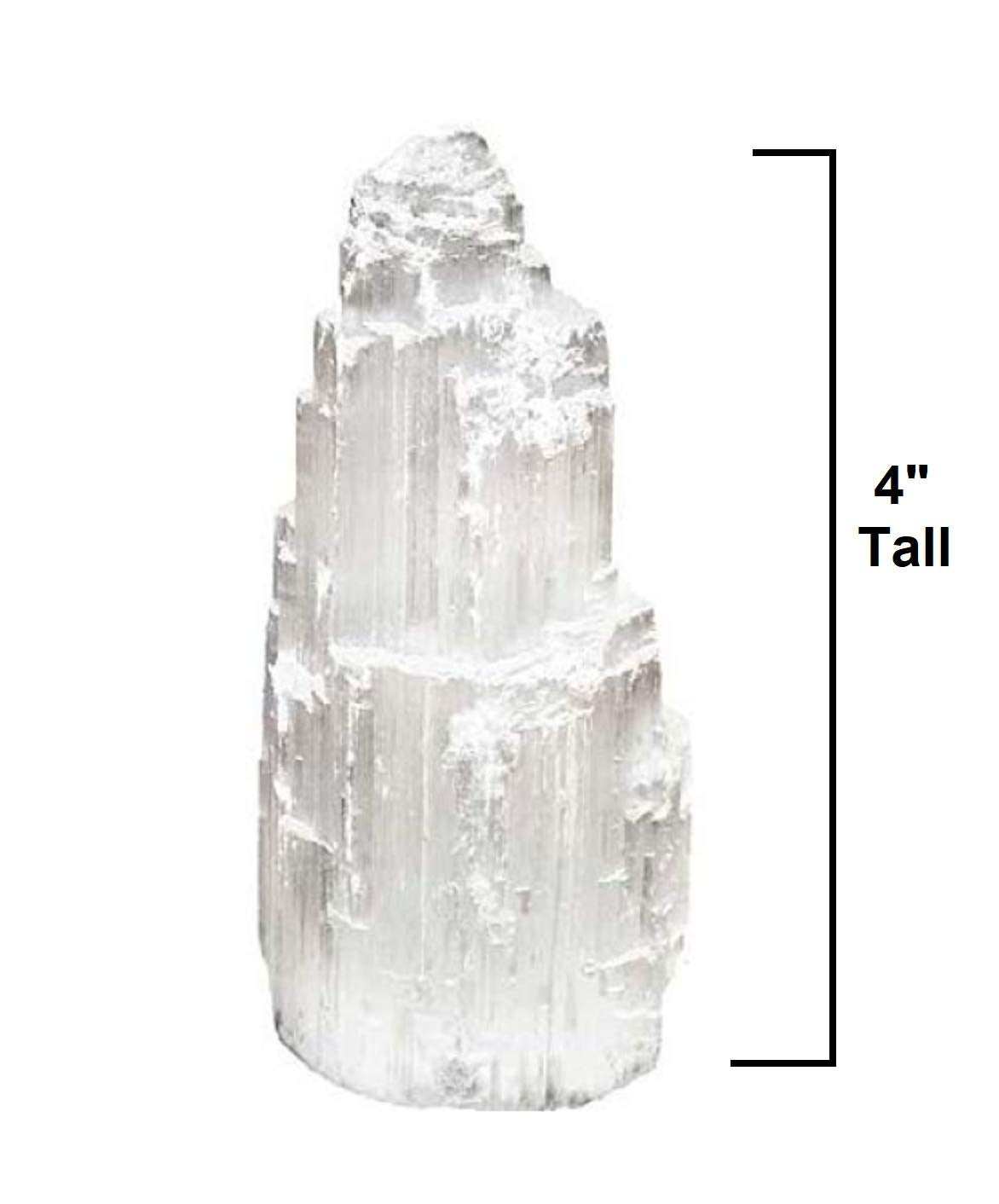 Artisan Owl Natural Solid White Selenite Skyscraper - Perfect for Meditation and Reflection - 4" Tall