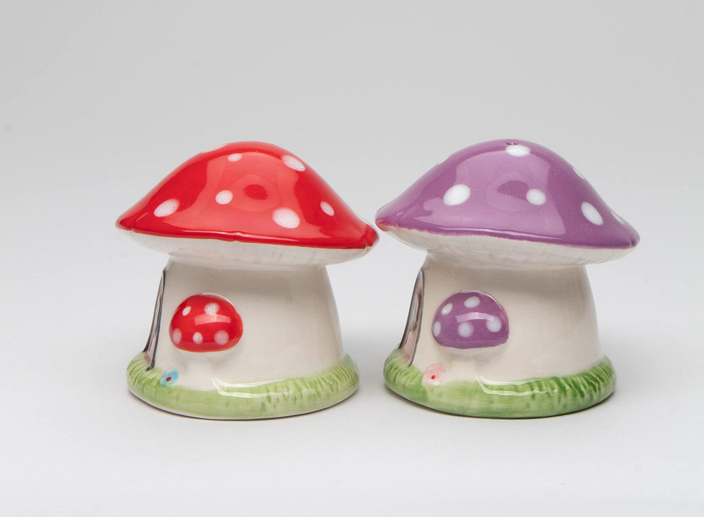 Fine Ceramic Fairy Mushroom House Salt & Pepper Shakers Set, 2-5/8"