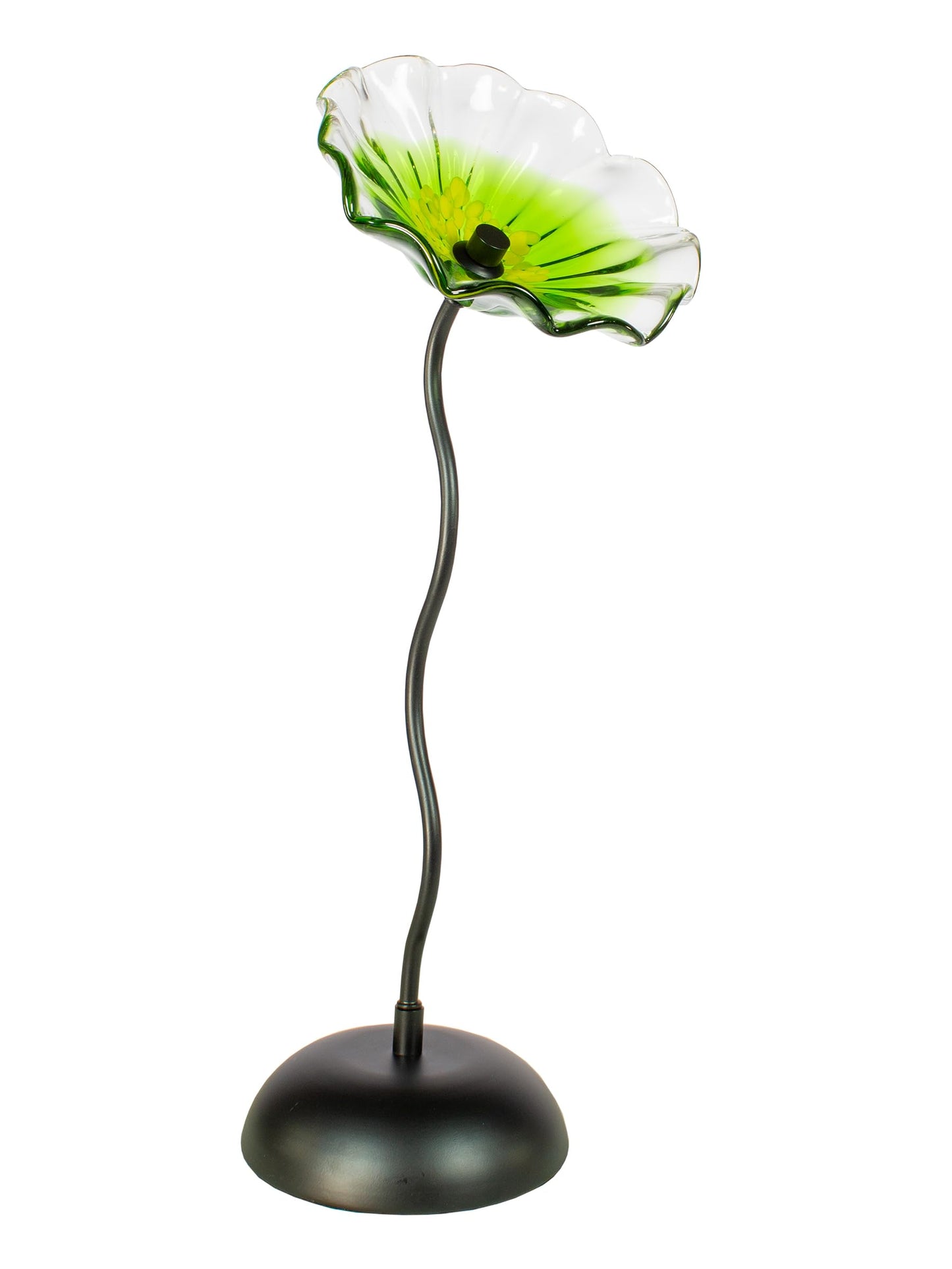 Dale Tiffany AS24043-D9 Bloom Hand Blown Glass Flower Art Glass Sculpture with Metal Stand for Indoor Garden Patio Decoration, Green, 9" Diameter 23" Tall