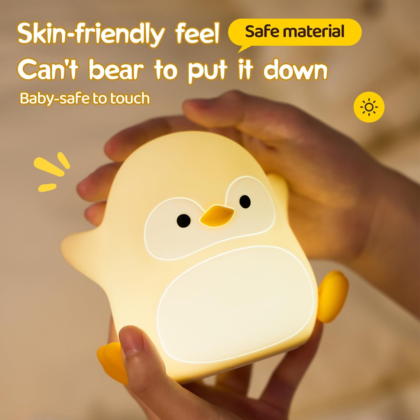 Gemmac Penguin Night Light for Kids, LED Squishy Silicone Animal Night Lamp, Cute Nursery Nightlight for Desk Decor RGB Ambient Lighting Rechargeable/Dimmable/Timer Toddler Lamp Baby Boys Girls Gift