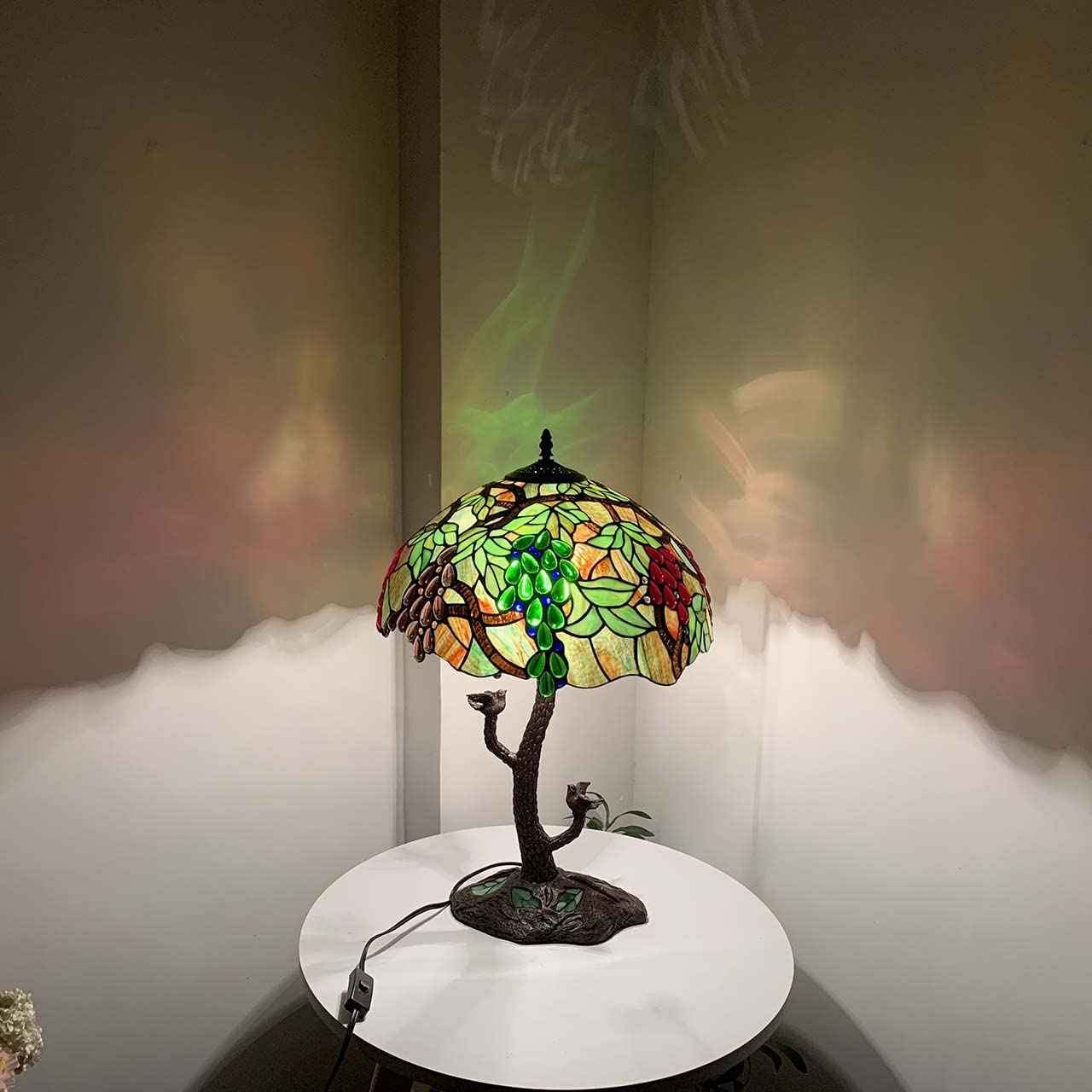 Bieye L10765 Grape Tiffany Style Stained Glass Table Lamp with Tree Trunk Mosaic Base for Living Room Bedside Home Decoration, 24-inches Tall