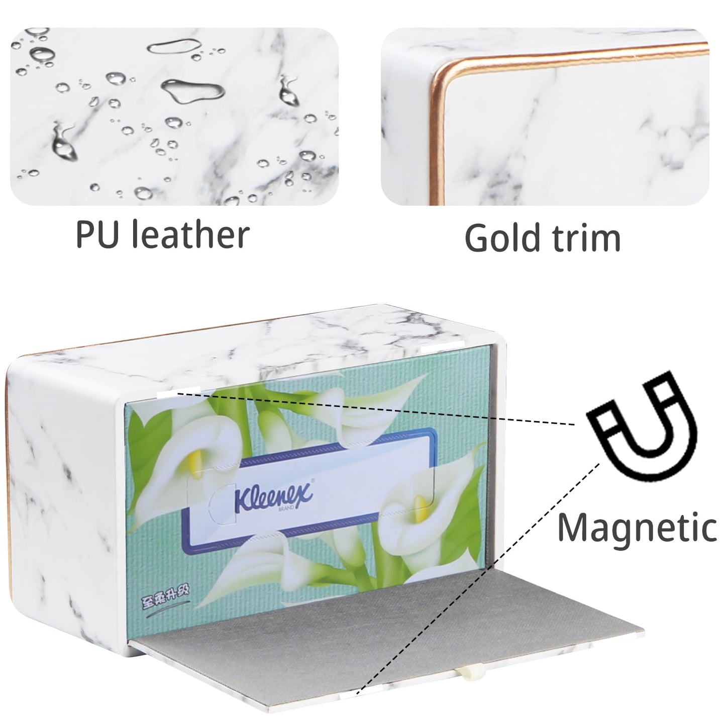 Leather Tissue Box Cover Rectangle,Stylish Tissues Box Holder Modern Rectangular Facial Paper Towels Organizer/Dispenser Decor Tissue Cover for Bathroom NightStand Coffee Table Home Office Desk,Marble