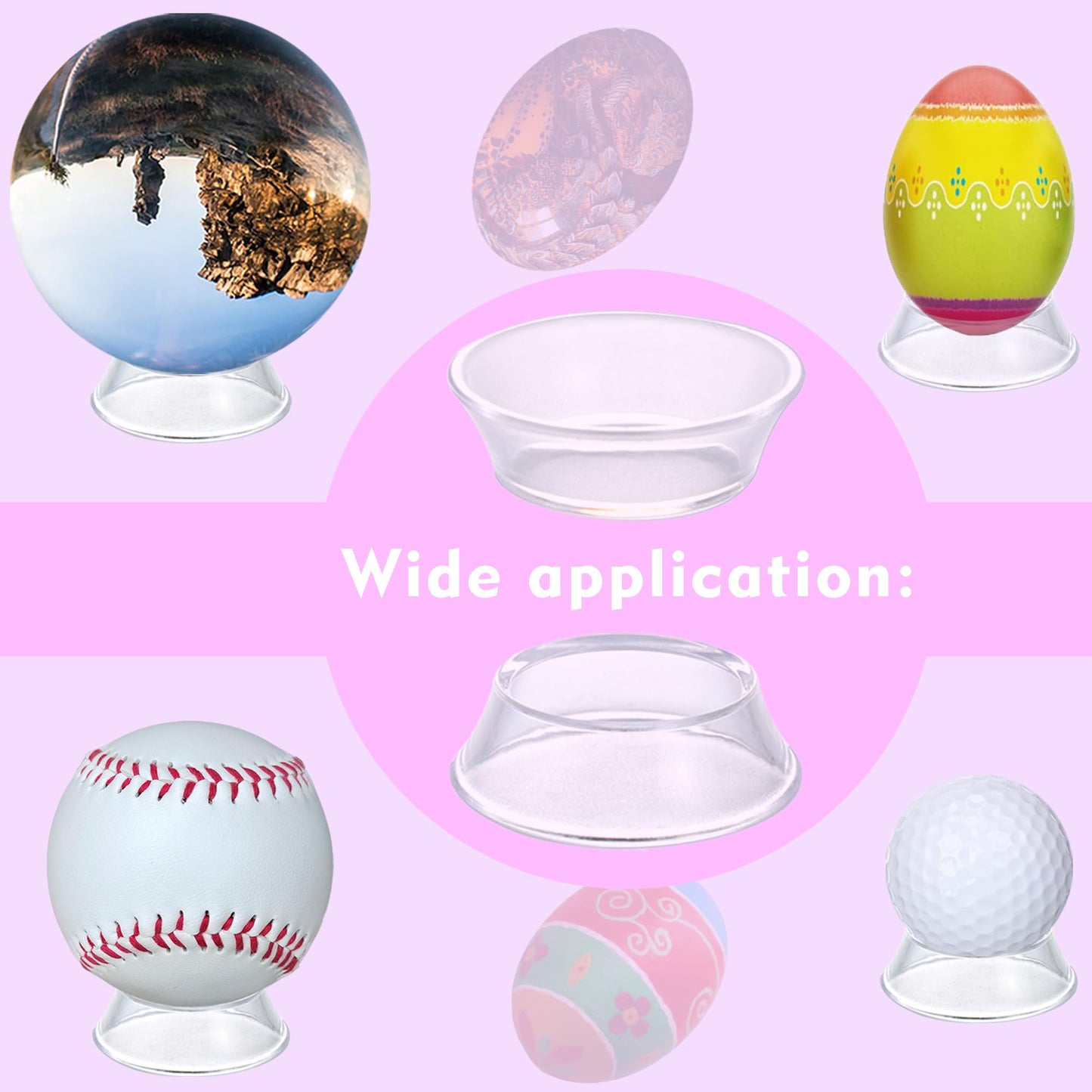 16 Pack Acrylic Baseball Case Holder, Reversible Dual-Side Display Stand for Softball, Golf Ball, Easter Egg, Crystal Sphere, Non-Scratch Stable Pedestal for Display Case, Collectibles, Signed Balls