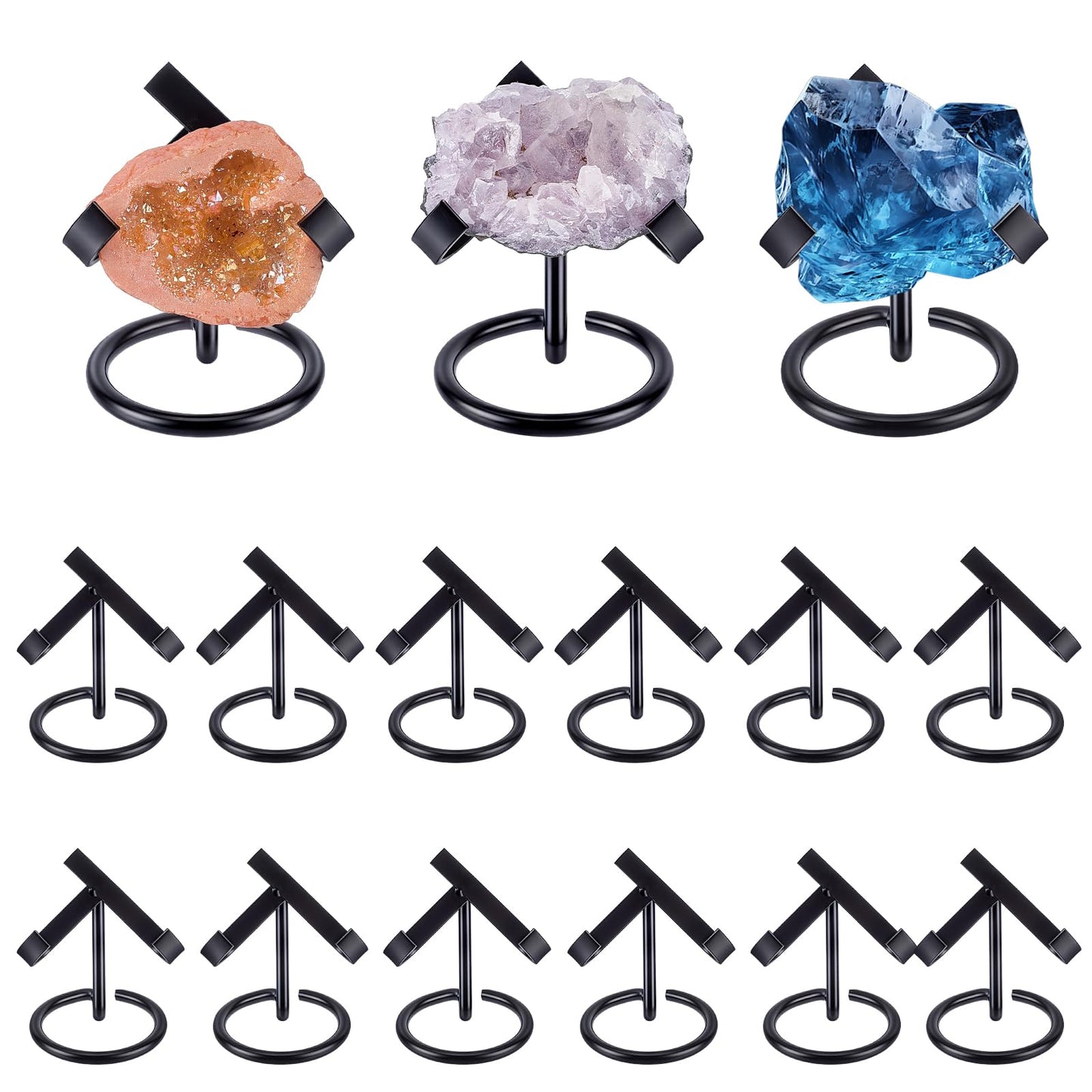 INTERWARM 15Pcs Metal Crystal Heart Stone Stand Holder, Display Easel Black Iron Display Holder for Crystals Stones Rocks Fossil Jewelry Ball Gemstone Collections Display, 1.97x2.36x2.60inch