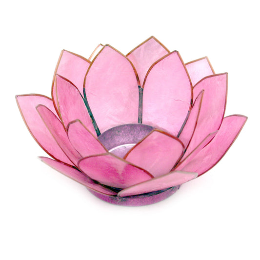Contrast Light Pink Capiz Shell Lotus Flower Small Tealight Candle Holder One Size