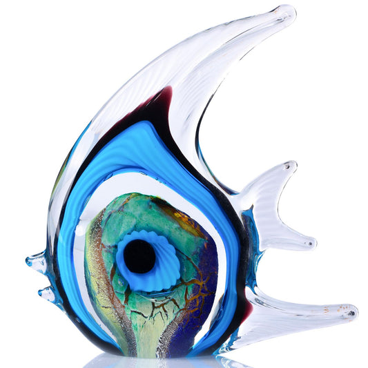 XMGZQ Hand Blown Blue Glass Fish Figurines,Sea Glass Art Figurines Ornament,Tropical Fish Paperweights,Coastal Beach Room Decor,Colorful Aesthetics Home Decor for Bookshelf,Office,Living Room TV Stand